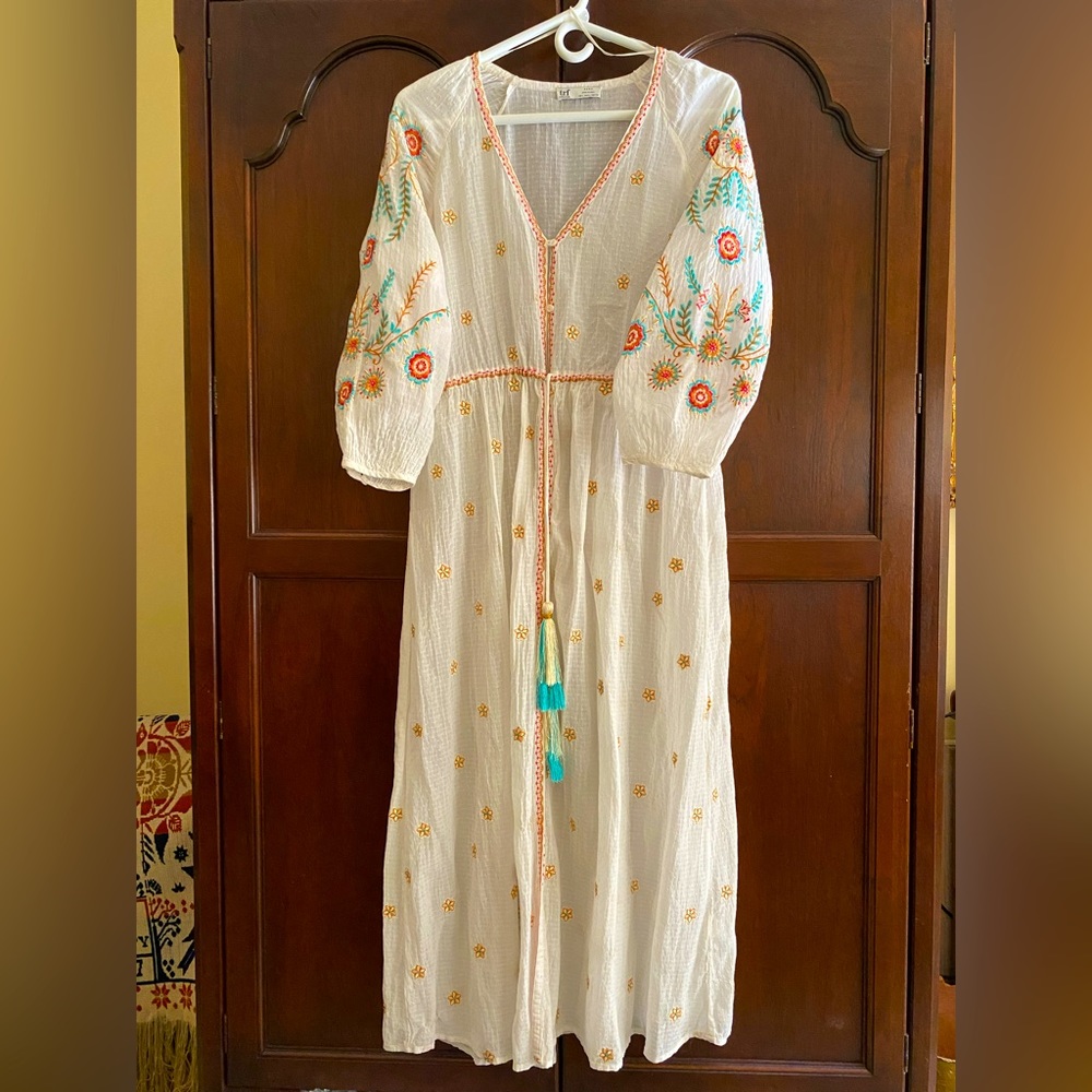 Zara trf Boho crème cotton embroidered maxi dress